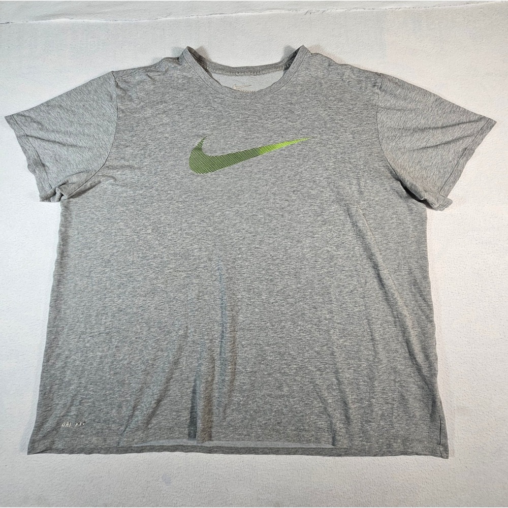 Nike Mens Dri-FIT Athletic Cut T-Shirt Gray Lime Green Swoosh Logo XXL